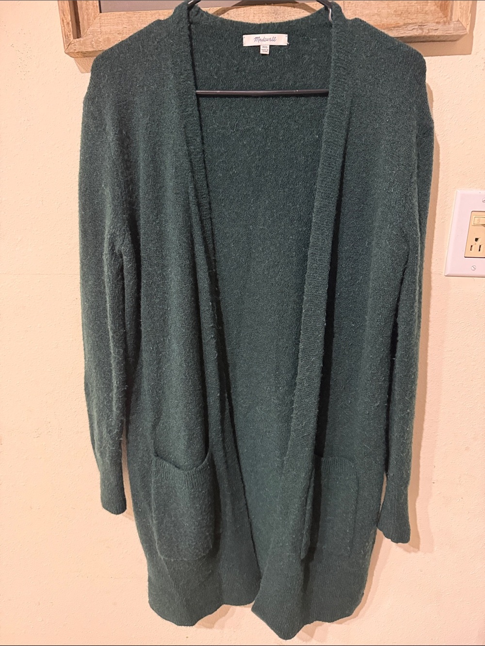 Madewell Longline Cardigan Green Merino Wool Alpaca Blend Open Front